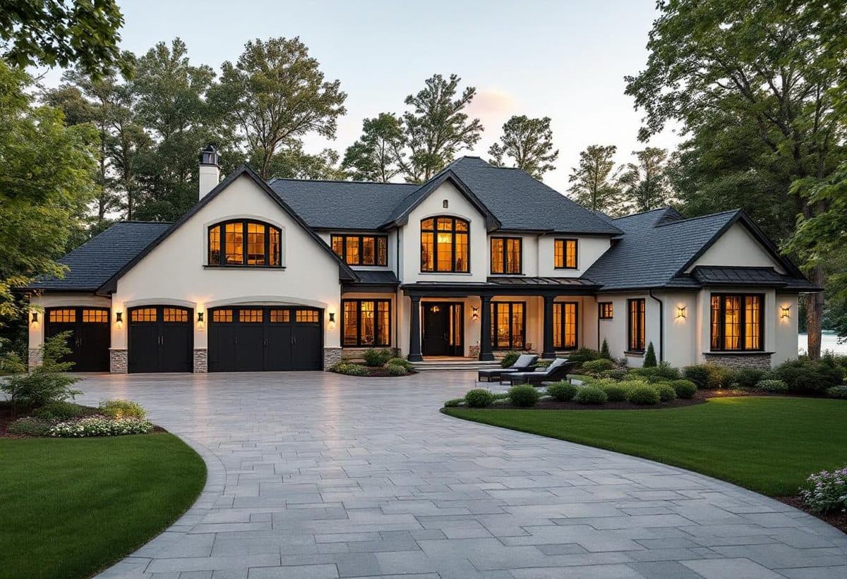 Elegant luxury lakefront home on Lake Minnetonka with manicured landscaping